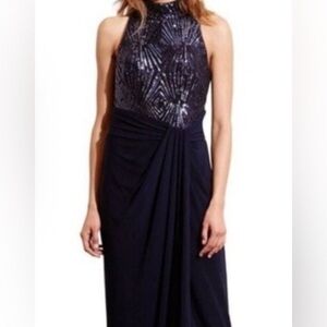 Ralph Lauren Midnight Navy Halter Sequin Maxi Dress
